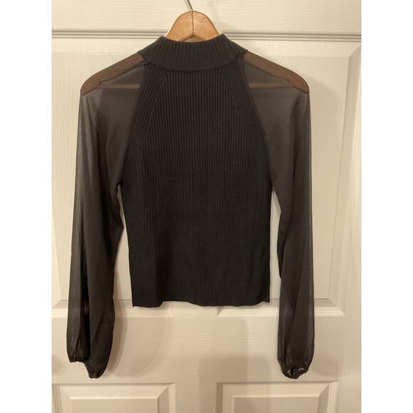 French Connection Melody Fabric Mix Black Mock High Neck Long Sleeve Top, S - Picture 6 of 7